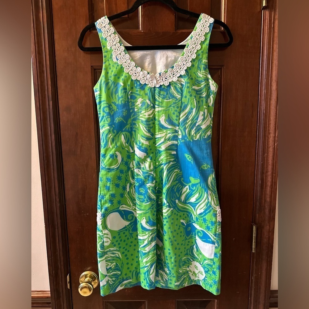 Lilly Pulitzer "Roar Of The Jungle" Alpha Delta Pi Lion Shift Dress Size 0 - Picture 2 of 11